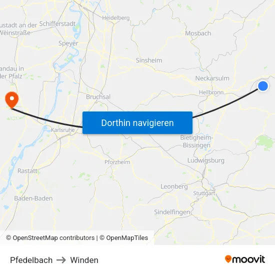 Pfedelbach to Winden map