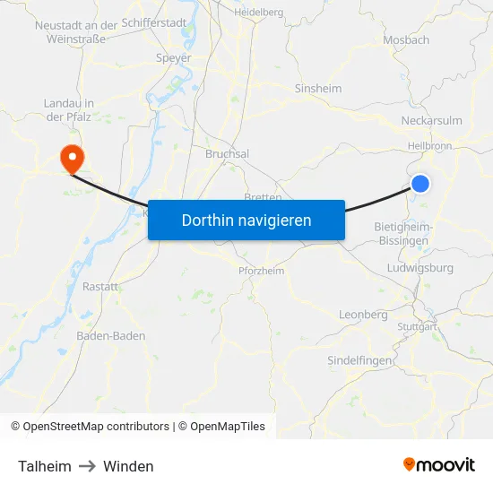 Talheim to Winden map
