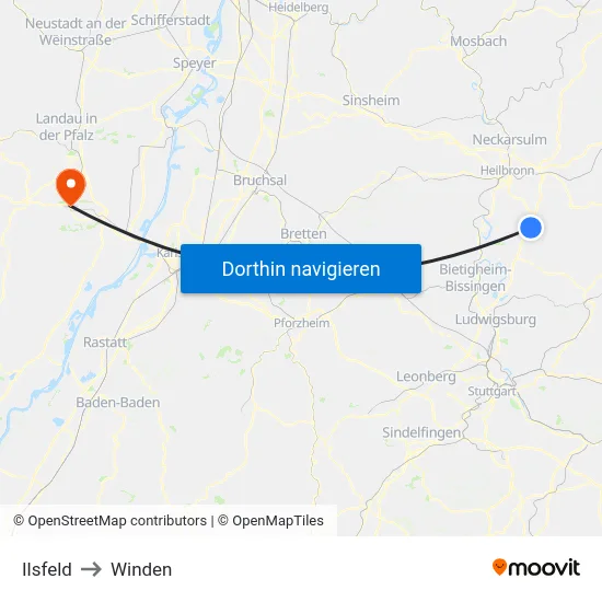 Ilsfeld to Winden map