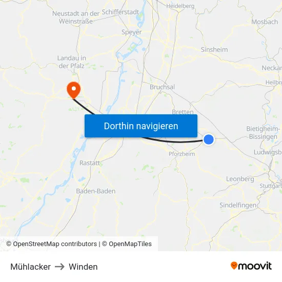 Mühlacker to Winden map