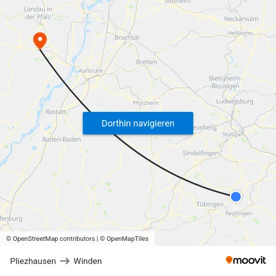 Pliezhausen to Winden map