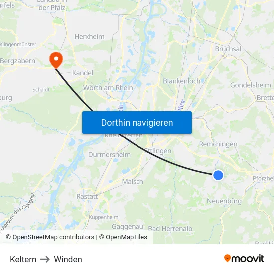 Keltern to Winden map