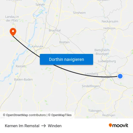 Kernen Im Remstal to Winden map