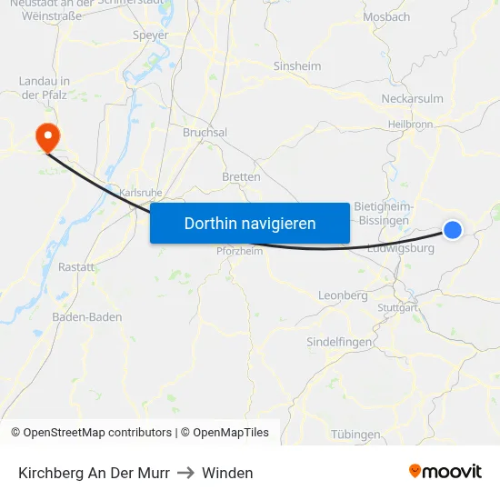 Kirchberg An Der Murr to Winden map