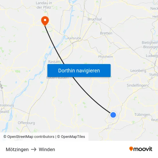 Mötzingen to Winden map
