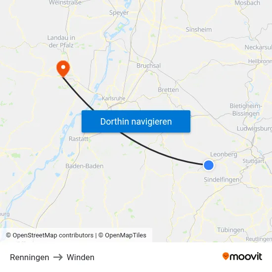 Renningen to Winden map