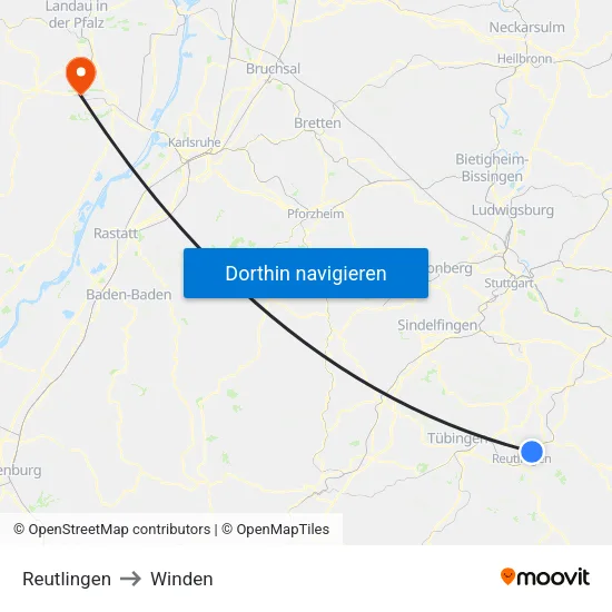 Reutlingen to Winden map