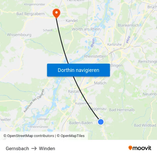 Gernsbach to Winden map