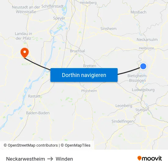 Neckarwestheim to Winden map