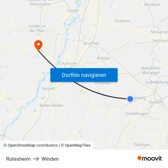 Rutesheim to Winden map