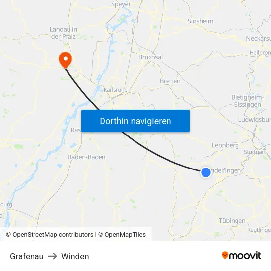 Grafenau to Winden map