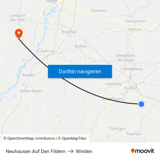 Neuhausen Auf Den Fildern to Winden map