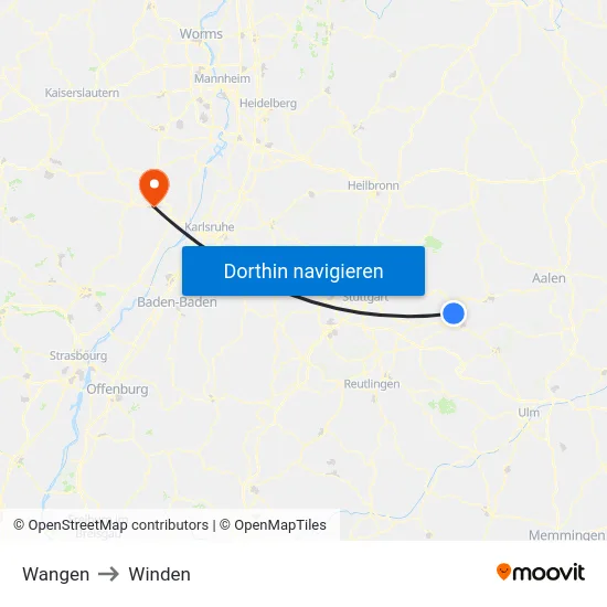 Wangen to Winden map