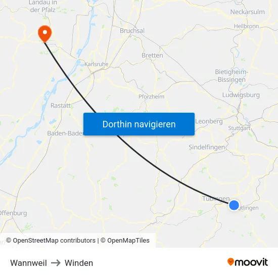 Wannweil to Winden map