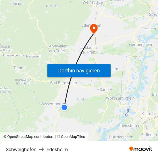 Schweighofen to Edesheim map