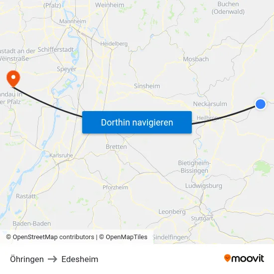 Öhringen to Edesheim map