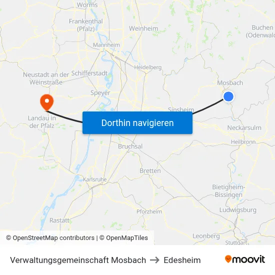 Verwaltungsgemeinschaft Mosbach to Edesheim map