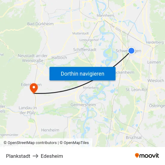 Plankstadt to Edesheim map