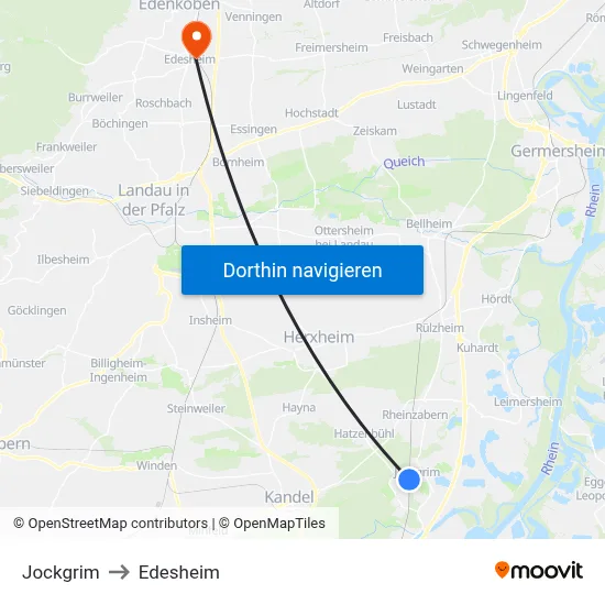 Jockgrim to Edesheim map