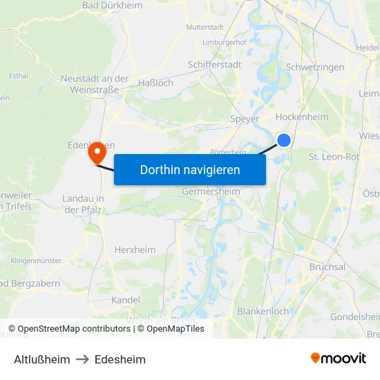Altlußheim to Edesheim map
