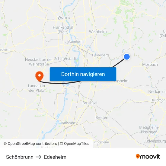 Schönbrunn to Edesheim map