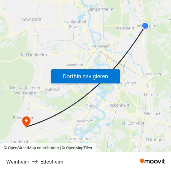Weinheim to Edesheim map