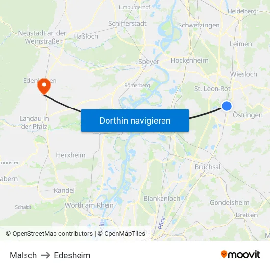 Malsch to Edesheim map