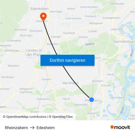 Rheinzabern to Edesheim map