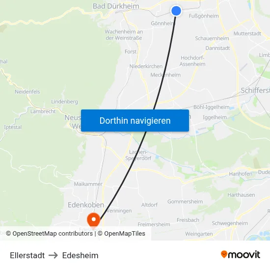 Ellerstadt to Edesheim map