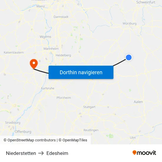 Niederstetten to Edesheim map