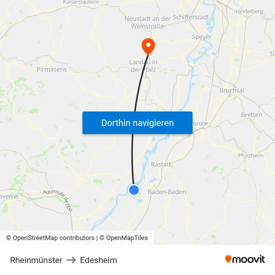 Rheinmünster to Edesheim map