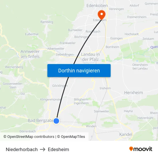 Niederhorbach to Edesheim map