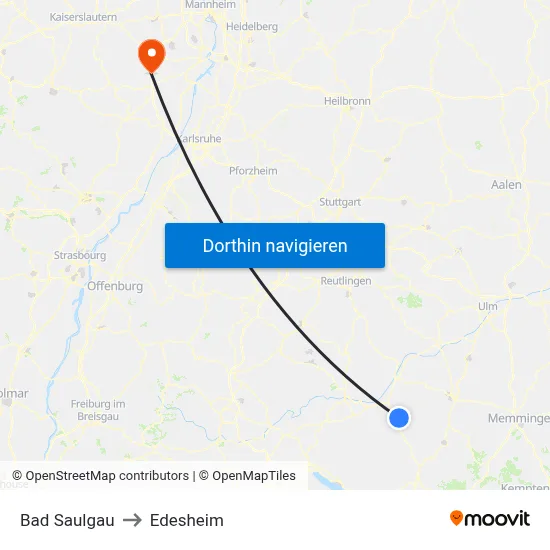 Bad Saulgau to Edesheim map