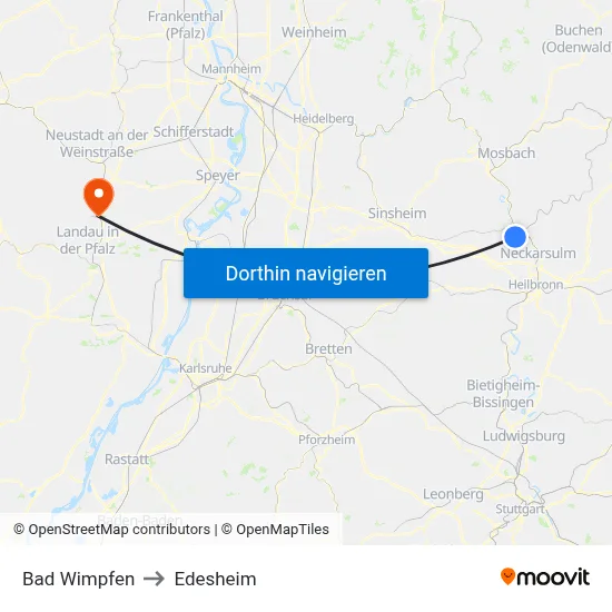 Bad Wimpfen to Edesheim map