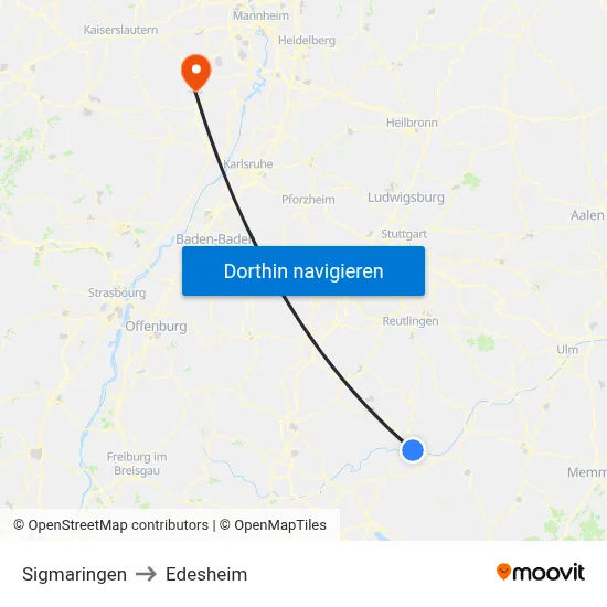 Sigmaringen to Edesheim map