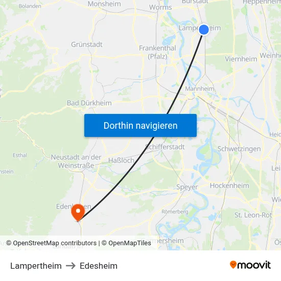Lampertheim to Edesheim map