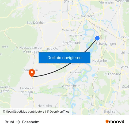 Brühl to Edesheim map