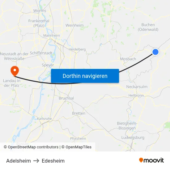 Adelsheim to Edesheim map