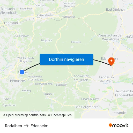 Rodalben to Edesheim map