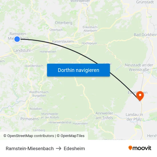 Ramstein-Miesenbach to Edesheim map