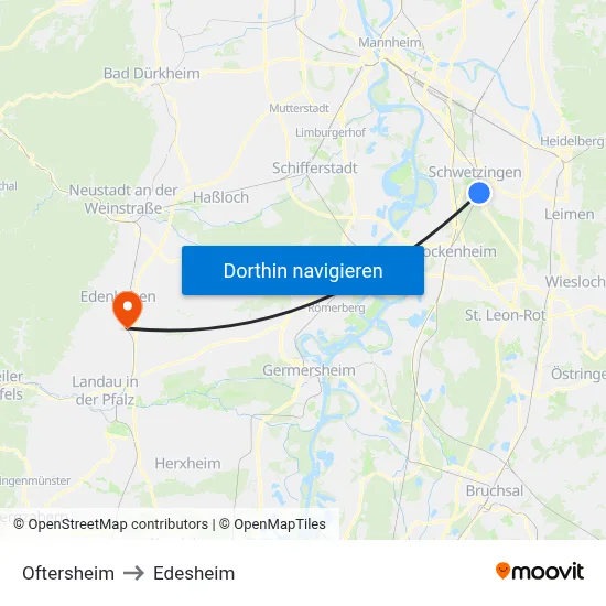 Oftersheim to Edesheim map