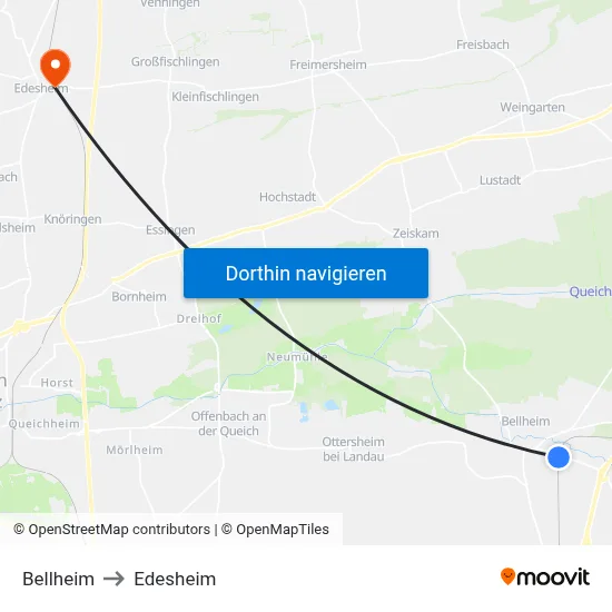 Bellheim to Edesheim map