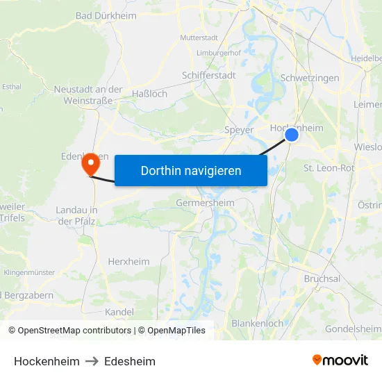 Hockenheim to Edesheim map