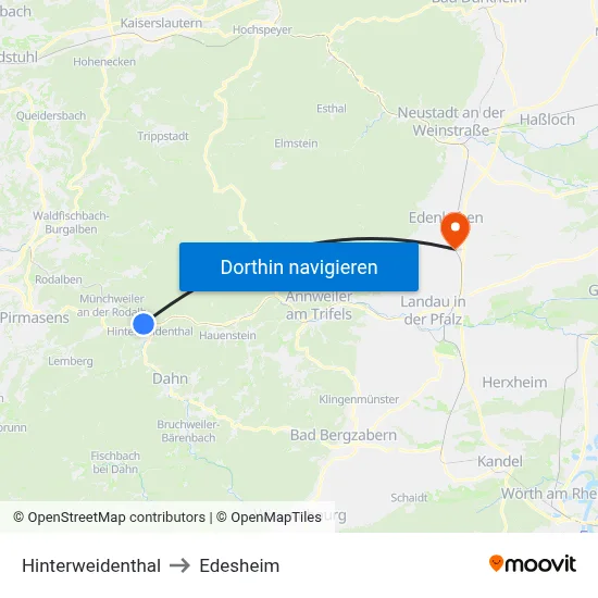 Hinterweidenthal to Edesheim map