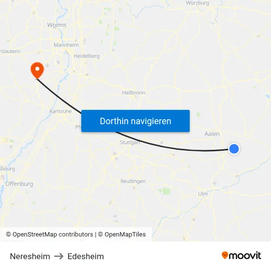 Neresheim to Edesheim map