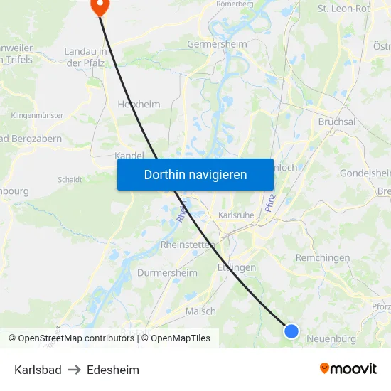 Karlsbad to Edesheim map