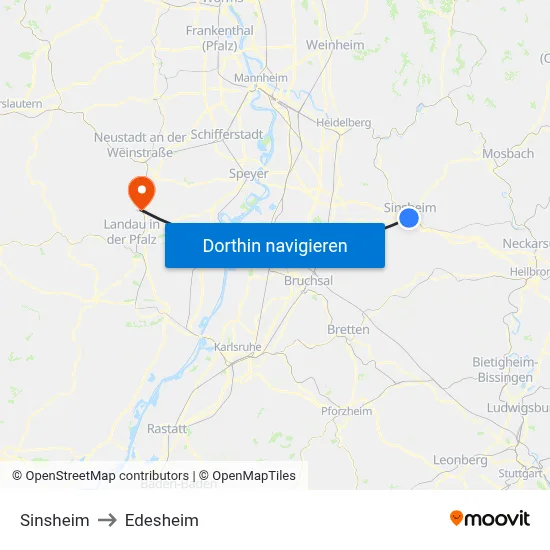 Sinsheim to Edesheim map