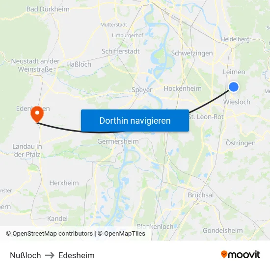 Nußloch to Edesheim map