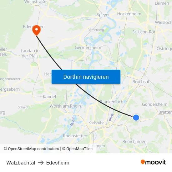 Walzbachtal to Edesheim map