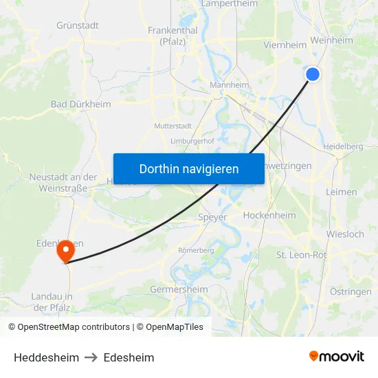 Heddesheim to Edesheim map